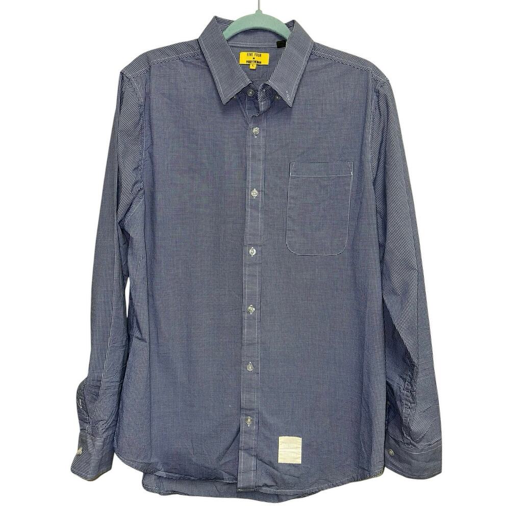 Five Four Mens Button Down Shirt Large Blue Micro Check Long Sleeve Casual